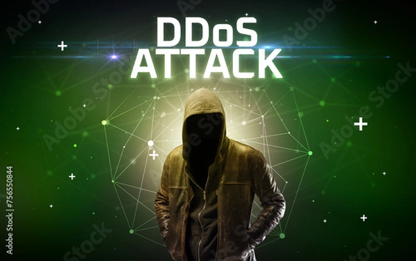 Fototapeta Mysterious hacker, online attack concept