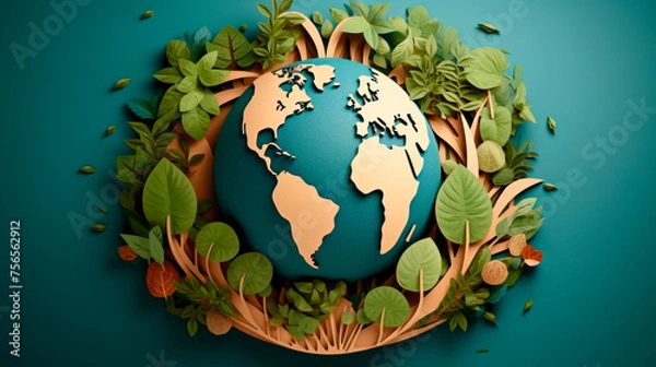 Fototapeta Illustration of globe with leaves