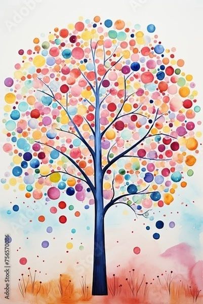 Fototapeta Autumn Tree with Colorful Leaves. Oil Painting Brush Stock Illustration Art, Abstract Watercolor Landscape background.