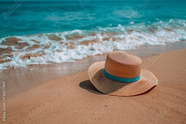 Fototapeta Photo of summer vacation background banner, Tropical beach in summer holiday concept