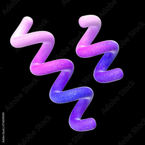 Fototapeta 3D matte gradient spiral line abstract shape. Cute colorful squiggle pasta, quirky helix line object
