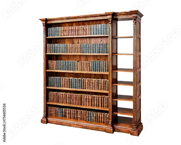 Fototapeta bookcase isolated on white/transparent background, cut out