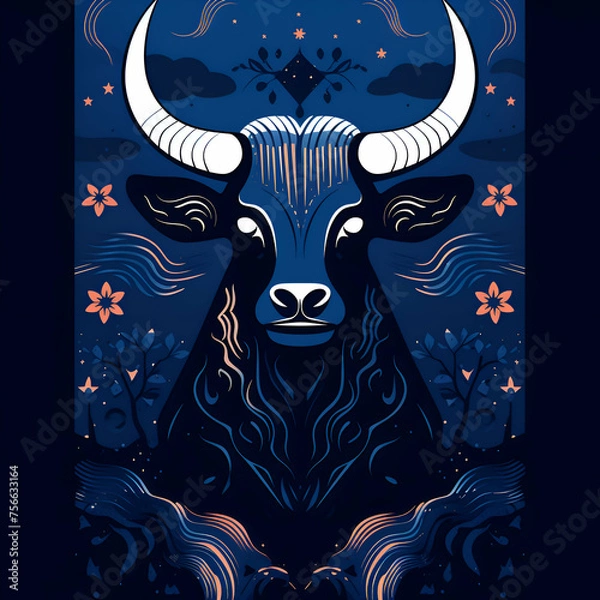 Obraz Taurus on black background, ilustration, horoscope