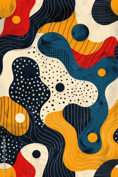 Fototapeta Vibrant Retro Artistry: Groovy Patterns and Shapes in Retro Style - Colorful Desktop Wallpaper