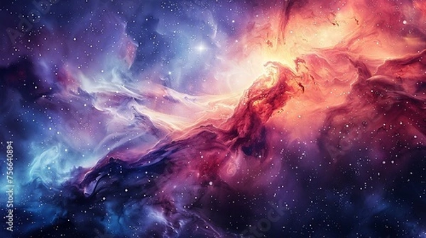 Fototapeta Breathtaking and vibrant galaxy backdrop for your design, Vibrant Cosmic Nebula with Stars and Space Dust