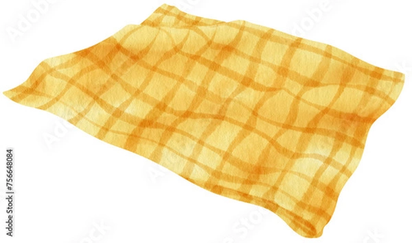 Obraz yellow Checkered Beach towel picnic blanket in watercolor