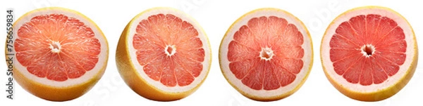 Fototapeta Four halves of a pink grapefruit isolated 