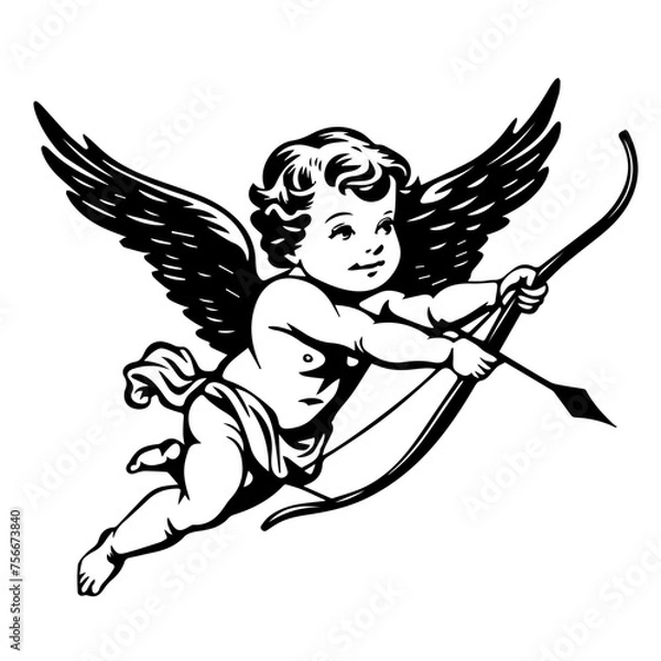 Obraz Cherub with Bow and Arrow Vector Illustration
