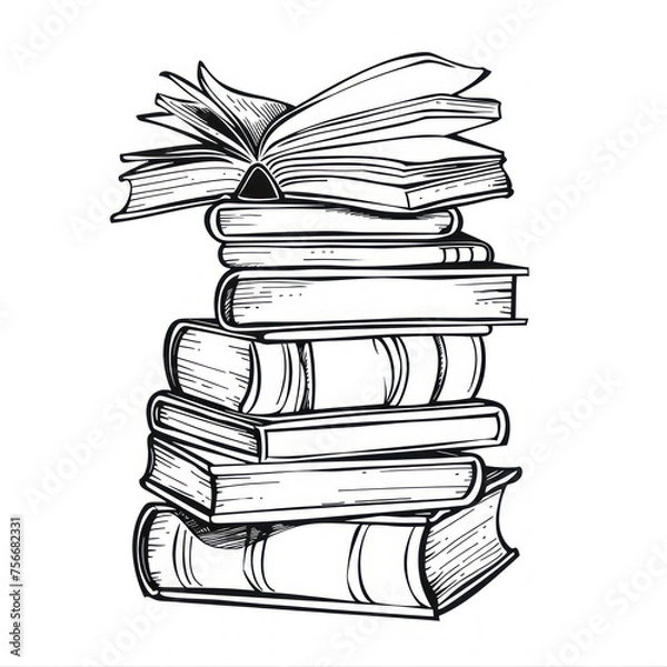 Fototapeta A stack of books with the top book open