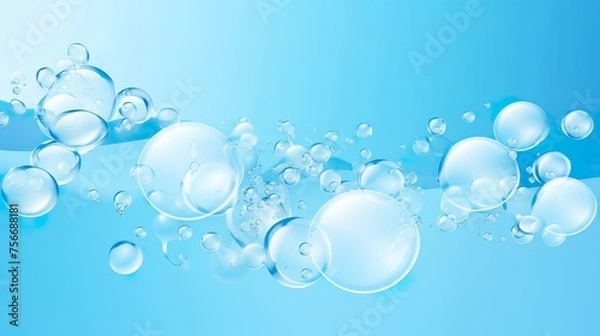 Obraz Soap bubbles on a blue background healthcare