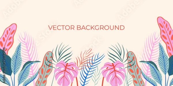 Fototapeta Modern abstract colorful leaves background. Bright leaves collection. Trendy motley vector illustration in flat style