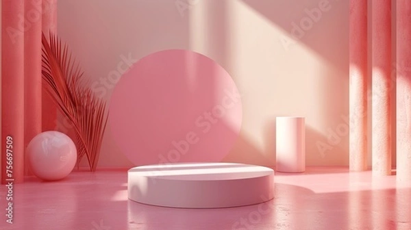 Fototapeta Abstract geometric background, Arch, Staircase, Pink colors background for banners for product presentation.
