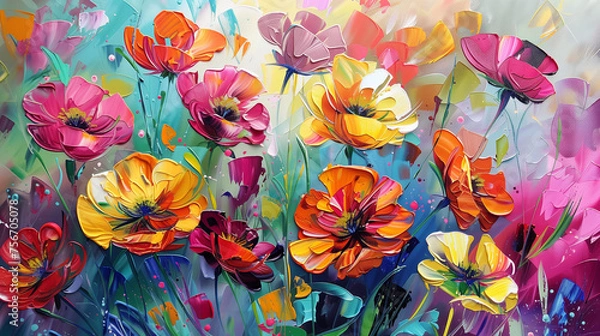 Obraz Red and yellow flower. AI generated art illustration.