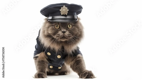 Obraz cat, British Longhair Cat in police uniform