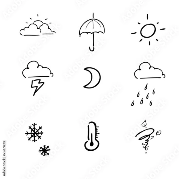 Fototapeta Weather drawing icons set