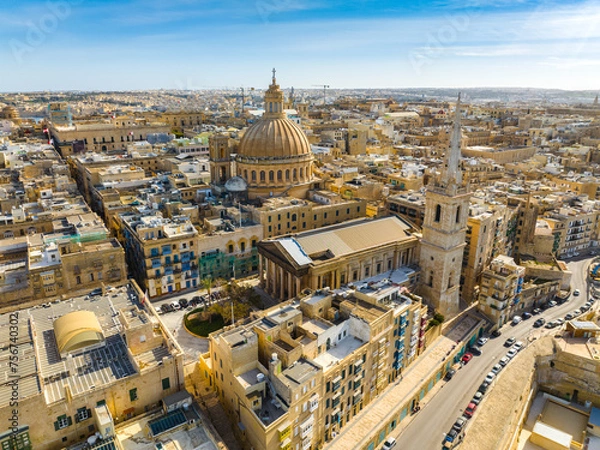 Obraz Drone view of main church, Valletta - capital of Malta island