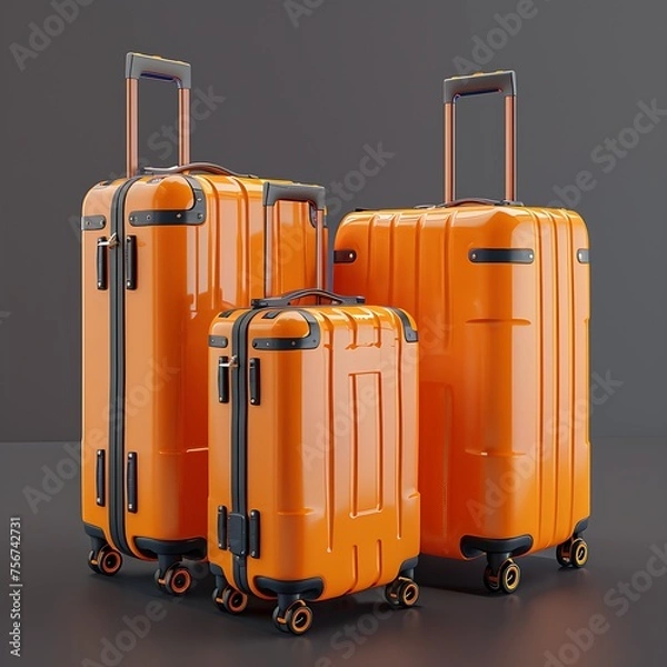 Obraz Three suitcases Polycarbonate suitcases Orange suitcases.