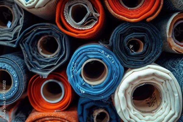 Fototapeta A pile of rolled up fabric ready for use in various projects