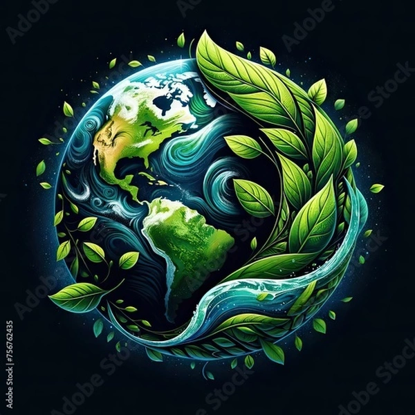 Obraz planète Terre et une feuille verte, écologie