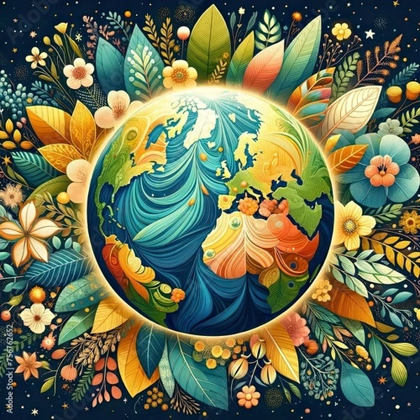 Obraz planète Terre et une feuille verte, écologie