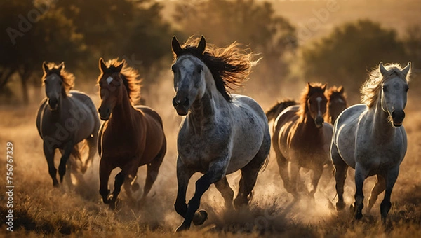 Obraz galop o zachodzie słońca