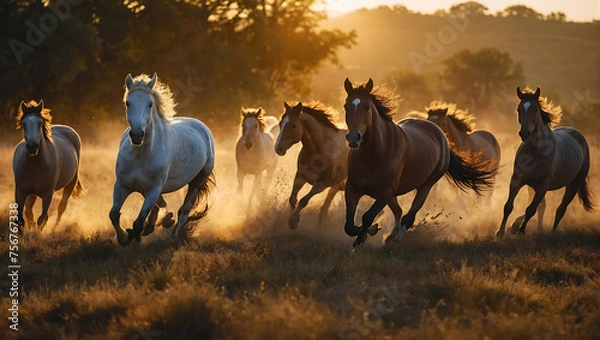 Obraz galop o zachodzie słońca