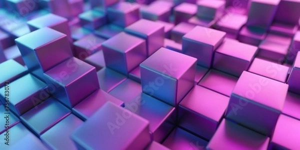 Fototapeta A close up of a purple and silver cube pattern - stock background.