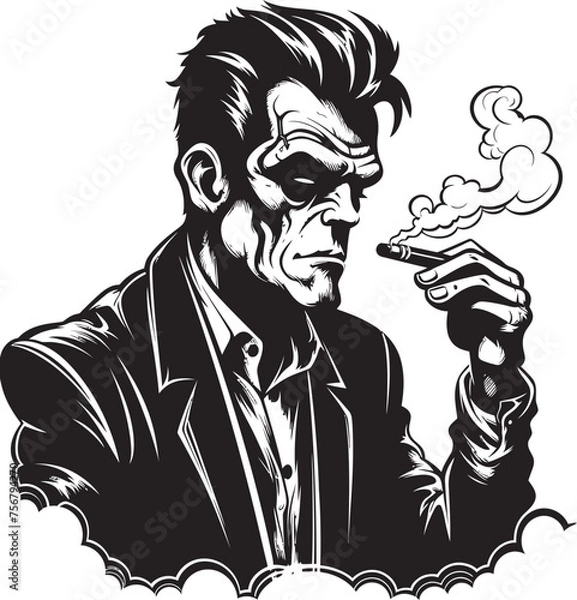 Fototapeta Inhale Creativity: Frenkestein Cannabis Vector Black Icon Design Blaze of Innovation: Frenkestein Smoking Cannabis Logo in Black