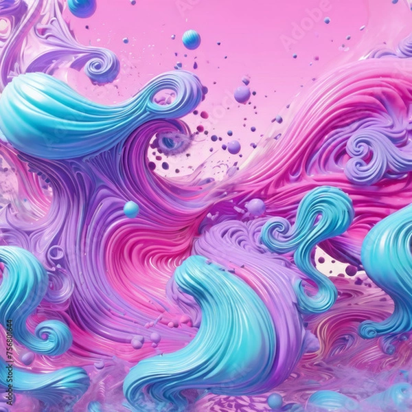 Fototapeta Abstract Painting With Blue, Pink, and Purple Swirls