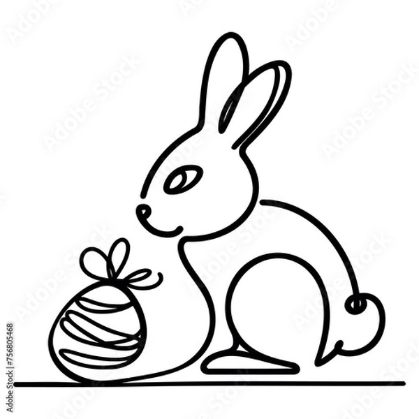 Obraz Easter bunny one continuous line simple minimalist, black silhouette on a transparent background, vector drawing