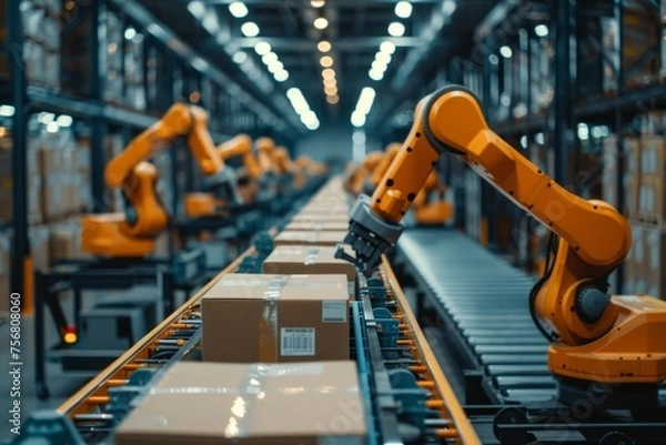 Fototapeta Seamless logistics: robots streamlining warehouse processes