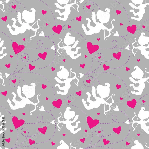 Fototapeta Seamless pattern with cupids.