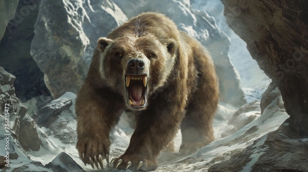 Fototapeta Cave bear (Ursus Spaeleous), animals of the ice age, ai generative