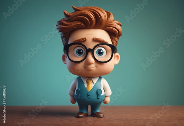 Fototapeta Geeky Cartoon Figure with Tie and Glasses