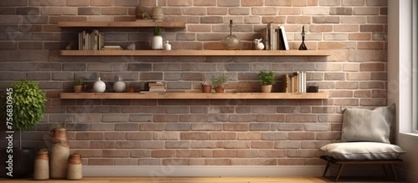 Fototapeta Design with Brick Wall and Shelf