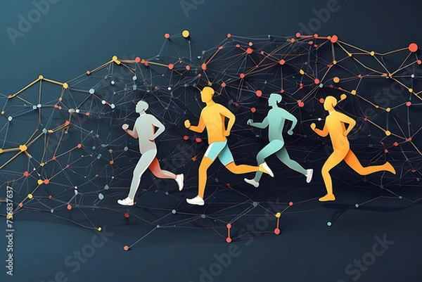 Fototapeta Running Man ,Network connection turned into, vector illustration.