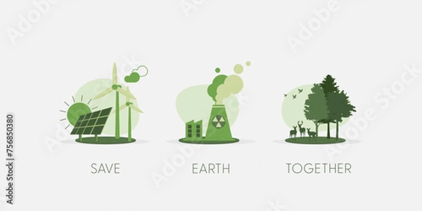 Fototapeta Save the Earth. Earth Day, World Environment Day concept. Sustainable ecology and environment conservation concept design. Vector illustration.