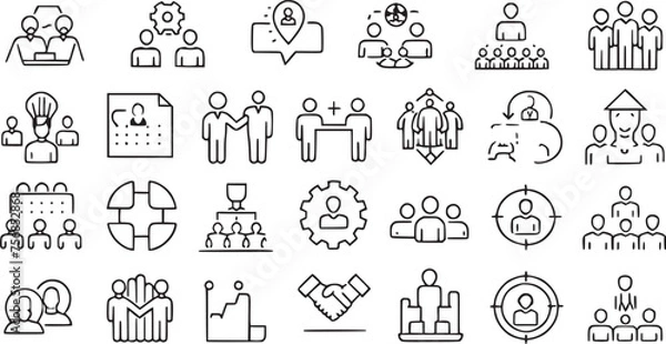 Fototapeta Human line icons set with editable stock. Team, man, group, vector collections.