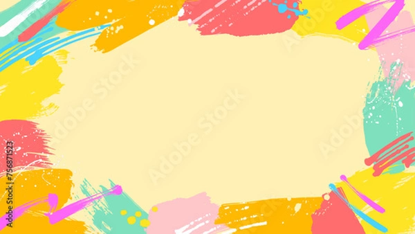 Obraz カラフルなペンキで塗られたポップでかわいいイエロー系フレーム背景　ワイド