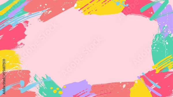Obraz カラフルなペンキで塗られたポップな春色ピンク系フレーム背景　ワイド