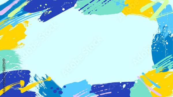 Obraz カラフルなペンキで塗られたポップな夏色ブルー系フレーム背景　ワイド