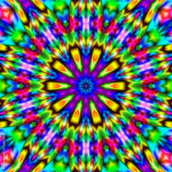 Obraz Graphic mandala with repeating elements, kaleidoscope background. Poster design template.