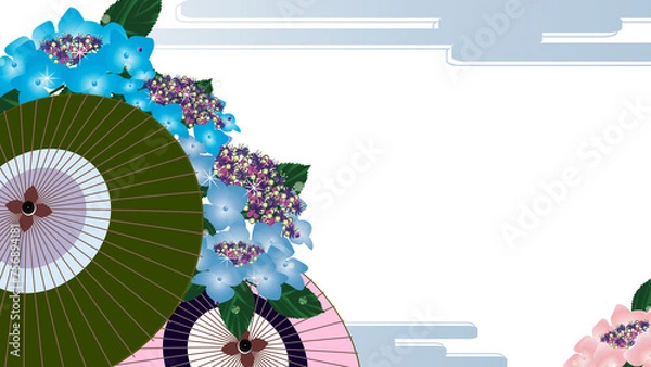Obraz 紫陽花と番傘の和風の背景