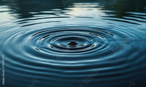 Fototapeta Tranquil water ripples spreading on a serene lake surface under soft lighting, capturing the essence of calmness and simplicity.
