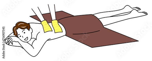 Fototapeta うつ伏せに寝て気持ちよさそうに垢すりエステを受けている可愛い男性 シンプル イラスト ベクター