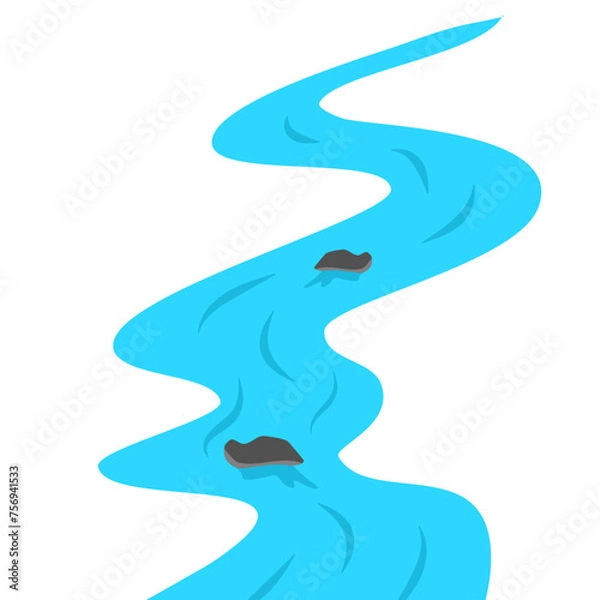 Obraz Mountain River with rock stone vector illustration 