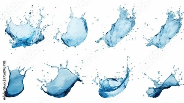 Obraz Collection of water splashes captured against a pristine white background.