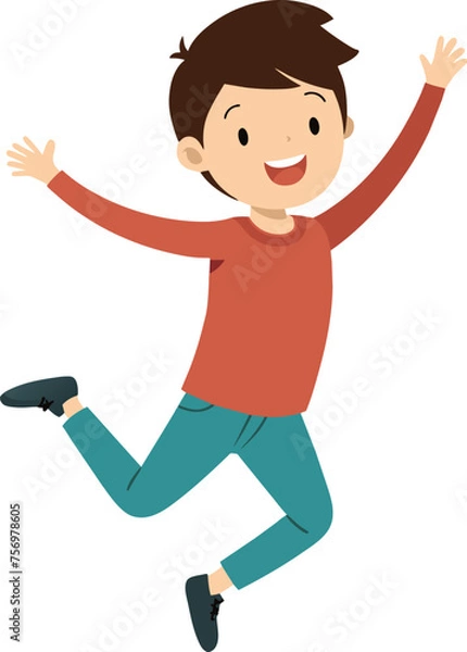 Fototapeta Illustration of a Happy Boy Jumping in the Air with His Hands Up