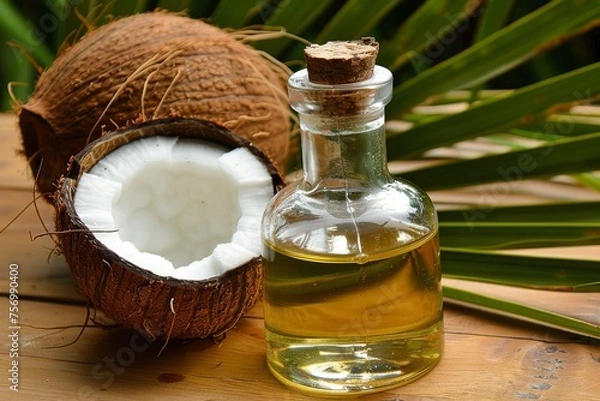Fototapeta Coconut oil extracted from coconuts