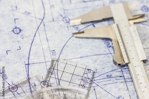 Obraz Very detailed mechanical engineering blueprint with gauge